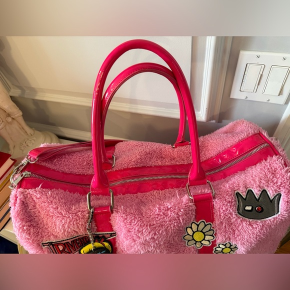 Pink Fuzzy Tote Bag with Fun Patches - Picture 6 of 8